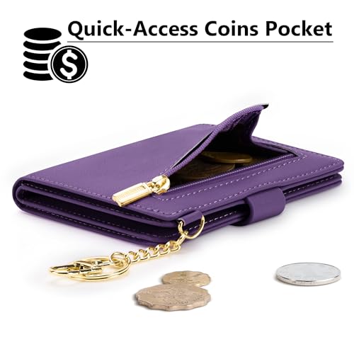Image of Airkit Small Wallet Women RFID, PU Leather Card Holder with Keychain | Slim Compact Zipper Coin Purse for Ladies, Travel Holiday Gifts for Mom, Cute Mini Bifold Wallets