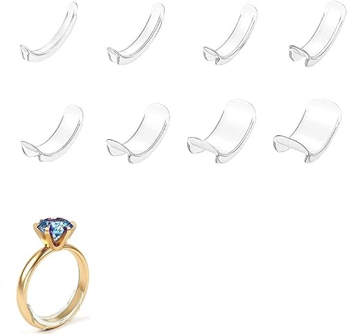 Image of 8 PCS Ring Adjuster for Loose Rings, Invisible Ring Clips to Make Rings Smaller,Size Reducer Insert Clip Too Big Fitters Finger Solution for Men Women Clear Adjusters Anti-Slipping Spacer Multi-Size