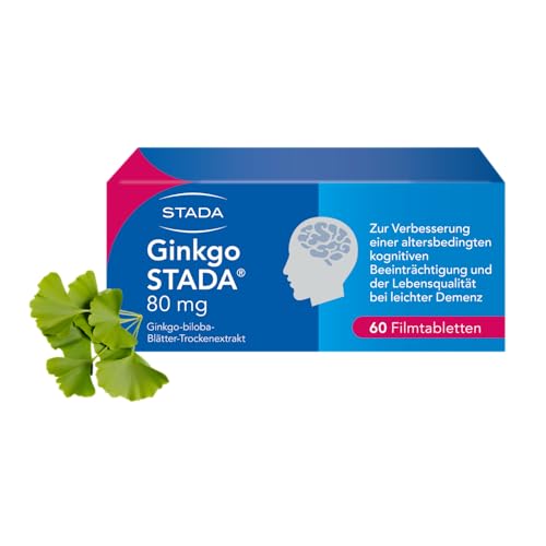 Ginkgo STADA 80 mg Filmtabletten fördert die Durchblutung des Gehirns, stärkt Gedächtnis und Konzentration, zur dauerhaften Anwendung, hohe Extraktqualität, 60 Stk