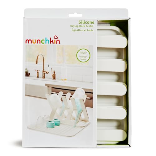 Munchkin Bottle Drying Rack and Mat, Holds 8 Bottles, Pump Parts, Pacifiers, & Accessories, Space Saving Folding Design, Home and Travel Use, Silicone, White - image 7
