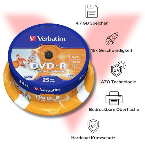 DVD-R Verbatim Wide Inkjet Printable 4.7GB, 10er Pack im Jewel Case