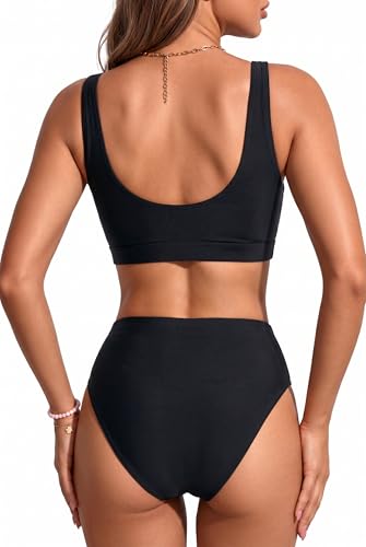 Image of Sporty Bikini Set Two Piece High Waisted Swimsuit Athletic Bathing Suit | Sporty,High Waisted Bottom,U-back,Removable Cups,Athletic,Quick Dry
