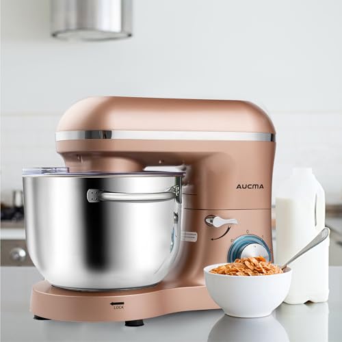 Image of Aucma Stand Mixer,6.5-QT 660W 6-Speed Tilt-Head Food Mixer, Kitchen Electric Mixer with Dough Hook, Wire Whip & Beater (Champagne, 6.5QT)