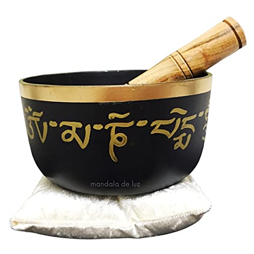 Sino Tigela Tibetana Preta e Dourada 15cm + Almofada