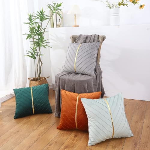 Image of Velvet Throw Pillow Covers 24x24 inch Pack of 2 Gold Decor Gray