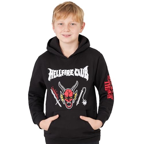 Get Trend Stranger Things Hoodies for Boys Girls & Teens 7-16 Years Soft Hooded Pullover Sweatshirt Hellfire Club Artwork (7-8 Years Black)