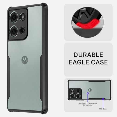 Image of Pikkme Crystal Clear Transparent Back Cover | Ultra Hyrbid | Full Camera Protection | Raised Edge | Bumper Case for Moto G75 5G (Black)