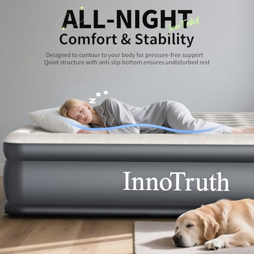 InnoTruth King Size Air Mattress with Built in Pump, Famiy Choice Award Winner, Inflatable Blow up Mattress, 18" Raised 2-4 Persons Family Air Bed for Guests & Home, Ideal for Temporary Use, 700 lbs