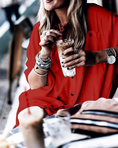 Image of POGTMM Women's Swimsuit Cover Up 3 /4 Sleeve Button Down Shirt Dress