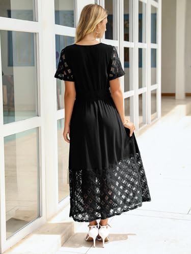 Image of Simplee Womens Summer Boho Maxi Dress V Neck Empire Waist Long Flowy Wedding Guest Dresses with Pockets