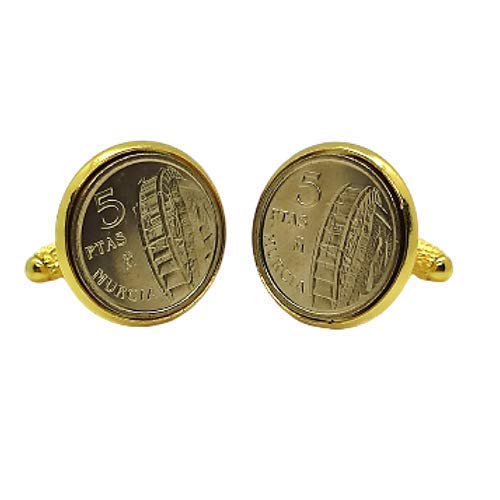 Gemelos para camisa: Genumis Murcia - Moneda 5 pesetas 1999 España - Color Dorado - 18 mm