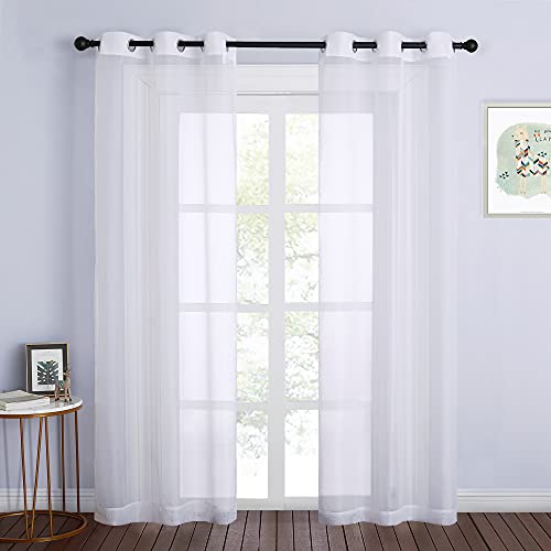 Image of NICETOWN White Sheer Curtains for Bedroom Windows 84 inch Length with Width 37 inch Per Panel, Grommet Casual Voile Sheer with Light Filter Window Treatments for Nursery /Apartment /Living Room, Set of 2