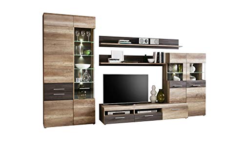 Forte Nabou Mueble de salón con 6 puertas y 2 cajones, material de madera, roble antiguo / touchwood, 207 x 349 x 52 cm