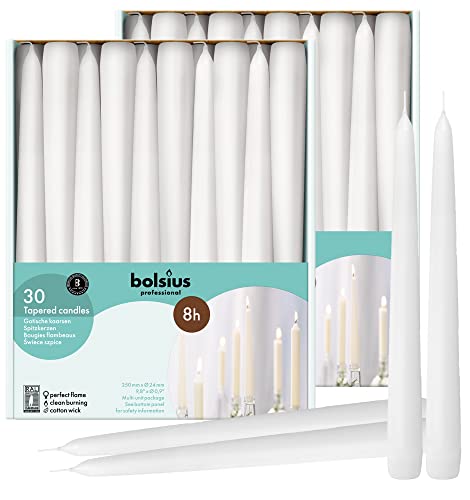 candles household - BOLSIUS 60 Count Household White Taper Candles - 10 Inches - Premium European Quality - 8 Hours Burn Time - Unscented Dripless and Smokeless Home Decor, Restaurant, Wedding, and Party Candlesticks