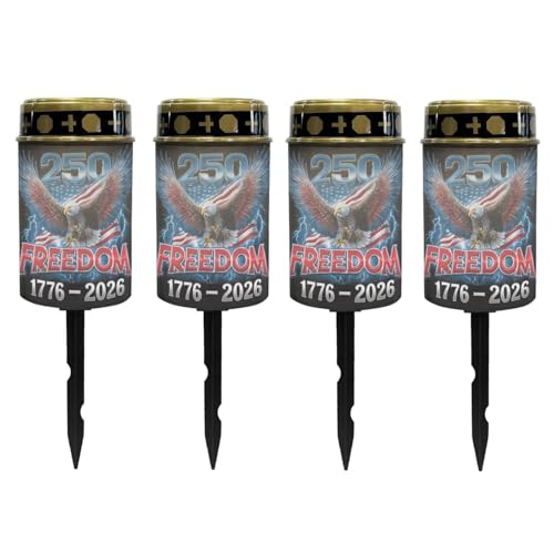 Image of Poceacles Eagle American Flag 1776-2026 Print Solar Lights Outdoor Waterproof Cemetery Solar Outdoor Candle Grave Decoration Votive Candles Blessed Lights for 250th Independence Day Decor, 4 Pcs