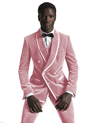 Sxfashbrd Men's Velvet Blazer Suits Set 3 Piece Slim Fit Classic Jacket Tuxedos Groomsmen Casual Men for Wedding Party