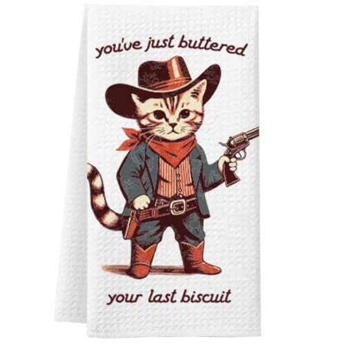 Toasted Tales Funny Dish Towel with Sayings Novelty Dishtowel for Kitchen - Super Absorbent Waffle Weave Hand Towel for Kitchen or Bathroom Housewarming Gift