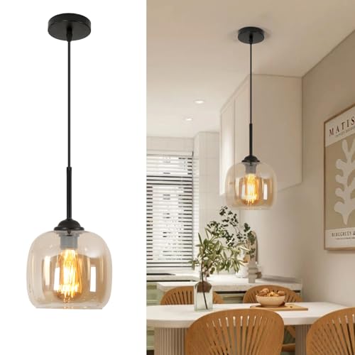 Mckalen Suspension Luminaire Rétro, Lustre en Verre Ambré, Cordon de Suspension Réglable, E27...