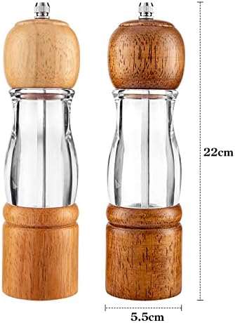 Salt and Pepper Wooden 8" inch Mill Grinder Set of 2 with Adjustable Ceramic Grinding Rotor for Professional and Home Kitchen Use Carton Packaging for Kitchen Cooking Supplies Gift Honey&Nature