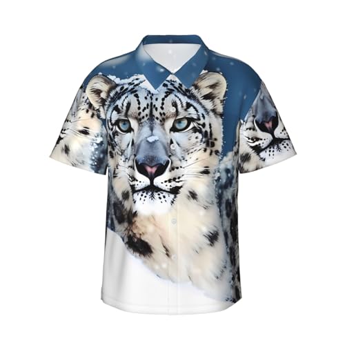 Chemise hawaïenne léopard des neiges yeux bleus manches courtes