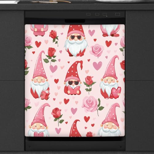 Calcomanía magnética para el día de San Valentín, diseño de gnomos y flores, para decoración de electrodomésticos de cocina, reutilizable y magnética, para el panel del frigorífico