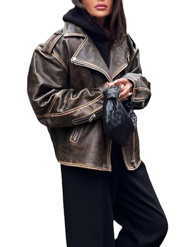 J'Jackin Womens Baggy Oversized Leather Jacket - Plus Size Distressed Brown Loose Fitting Leather Jacket Women2