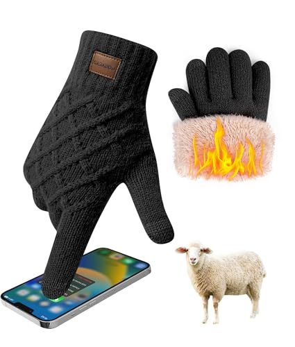 FORVEVO Handschuhe Damen Winter,Wolle Thermo Handschuhe Damen mit Fleece Futter,Warme Touchscreen Winterhandschuhe für Outdoor Sportarten Reiten Laufen Skifahren(Schwarz)