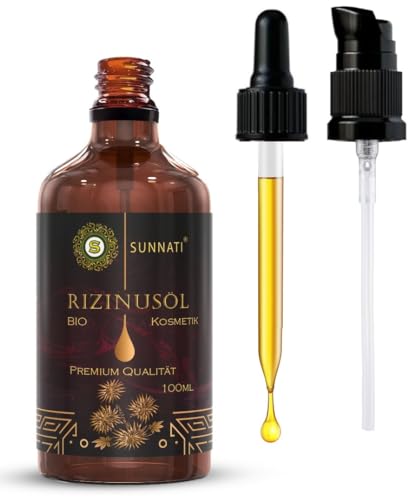 Sunnati® Aceite de ricino orgánico prensado en frío, 100% puro, aceite de ricino orgánico para el crecimiento del cabello, 100 ml, aceite de ricino para pestañas, cejas, cabello, barba, uñas