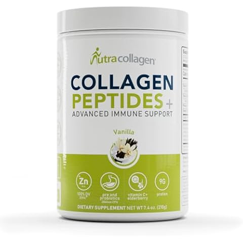 NUTRACOLLAGEN Collagen PEPTIDES Advanced Vitamin and Mineral Support; Including Prebiotics, Probiotics, Antioxidants, Vitamin C+, Elderberry and Zinc; 9g Protein; 14 Servings: Flavor Vanilla Cover