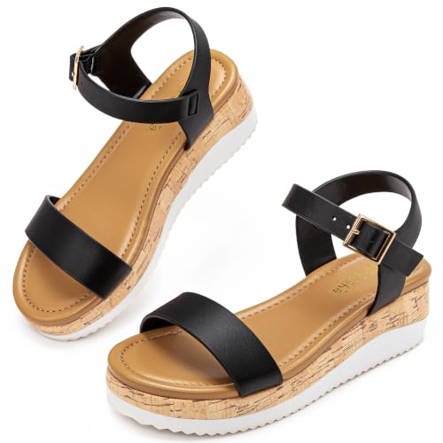 Image of Motasha Girls Wedge Sandals Platform Heel Lightweight Dress Shoes | Open Toe Girls Dressy Shoes, Comfortable Ankle Strap, Kids High Heels for Casual Wear Formal Events, Little Big Kid Tween