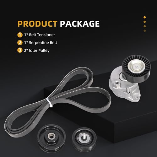 Image of Belt Tensioner and Idler Pulley Serpentine Belt kit for Mercedes-Benz C300 /E350 /ML350 /GLK350 /C230 2006-2011, 2722021419, 2722000270, 2722021019, A0039937296, A2722021419, A2722000270, A2722020000