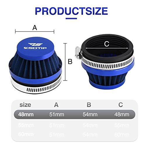 Image of 2PCS Motorcycle 48MM Air Intake Filter Universal Carburetor Air Filter Cleaner for Dirt Pit ATV SSR TTR Bike Breather Filter Fit for Many Different Carburetors (Blue 48MM)