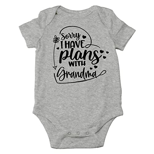 AW Fashions Sorry I Have Plans With Grandma Baby Bodysuit Funny Adorable Newborn Outfit Girl Boy Clothing (6 Months, Sports Grey)