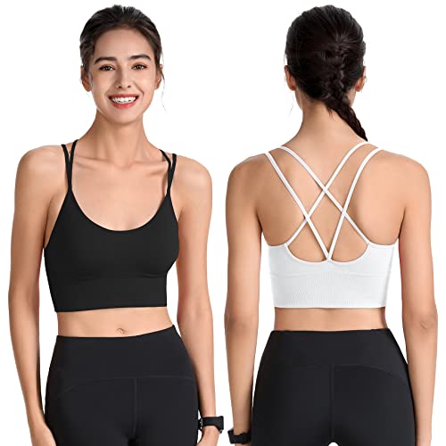 Image of Padded Sports Bras for Women Strappy Cross Back Yoga Bras Pack for Workout Fitness Running Gym Low Impact Top