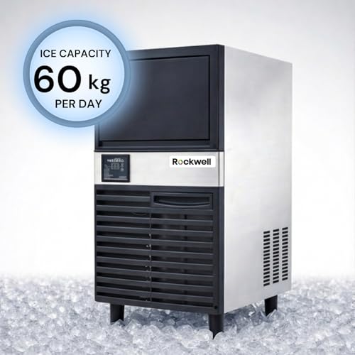 Image of ROCKWELL RICM60 Ice Cube Maker | 55 Kg /Day Ice Output | 18 Kg Storage | Commercial Ice Machine for Cafe, Restaurant & Bar