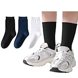 JORMATT 3 Pairs Boys Dress Socks Kids Girls Black Crew Dress Sock Toddler Cotton Uniform Socks Seamless, Size M