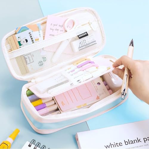 Image of OSDUE Large Capacity Pen Pencil Case Pouch Office College School Pencil Cases Pen Pencil Stationery Pouch for Big Capacity Case Multiple Compartment Pencil Box Pencil Pouch (Light Blue)