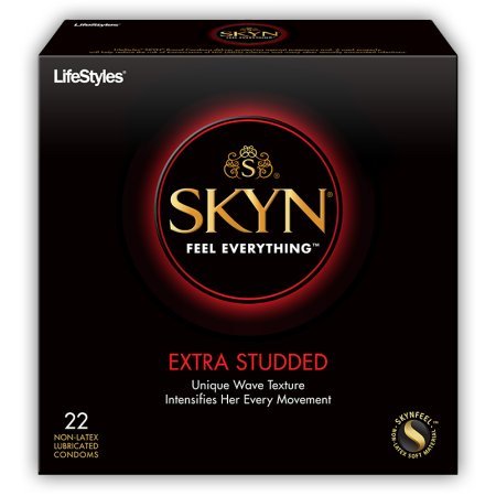 Lifestyles Skyn Extra Studded with Brass Lunamax Pocket Case, NON-LATEX Lubricated Polyisoprene Condoms-22 Count