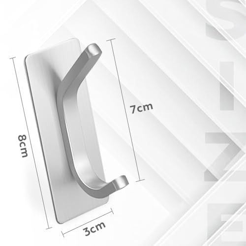 AMROAH 4pcs Stainless Steel Adhesive Hooks Wall Mounted, Heavy Duty Storage Wall Mount Hooks for Hanging Coat Clothes Towels Hat Bags for Home Entryway Bathroom Bedroom Kitchen Living Room (Silver)