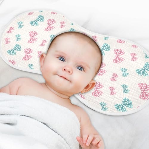 Cartoon Pastel Bows Muslin Burp Cloths for Baby 4-Layer Absorbent Cotton Large 22" x 11" Soft Spit Up Rags for Newborns Boys Girls, 4 Pack4