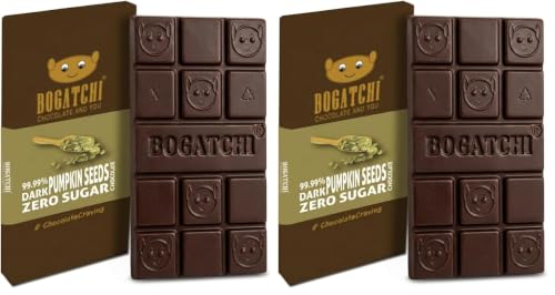 Image of BOGATCHI 99% Dark Handcrafted Chocolate with Roasted Pumpkin Seeds, Real Cocoa Intense Dark Chocolate, 60 gm (Pack of 2)