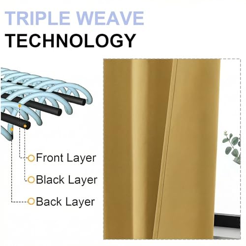 Image of Simplebrand Ava Bright Gold Short 36 Inches Blackout Curtain 2 Panels Set, Half Window Rod Pocket Privacy Curtain Tiers for Kitchen, Curtains Blackout for Bathroom Shades, W40 x L36 Inch, Bright Gold