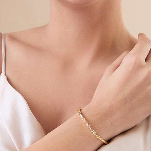 Image of MAIRA 925 Sterling Silver Heart Kada Bracelet | Micron 18K Gold Plated Cubic Zirconia Anti Tarnish Hypoallergenic Kada for Women |Valentine Gift for Women | Certificate of Authenticity