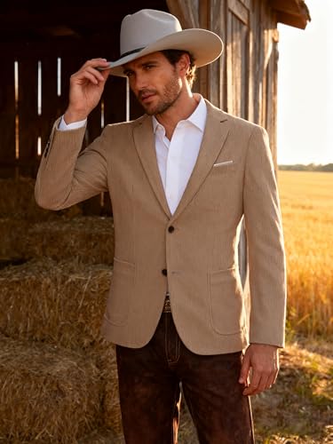 Image of Barry.Wang Men's Vintage Corduroy Blazer Jackets Business Casual Sport Coat | 2 Button,Notch Lapel,Patch Front Pockets,Regular Fit,Daily Wear,Office,Country Western Style,Church Gathering,Homecoming