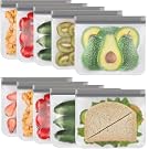 Lerine 9 Pack Reusable Sandwich Bags Dishwasher Safe, Reusable Quart Bags | BPA-Free, Food Storage Bags, Extra Thick, Leakproof, Freezer Safe, for Marinating Meats, Home Organization, Gray