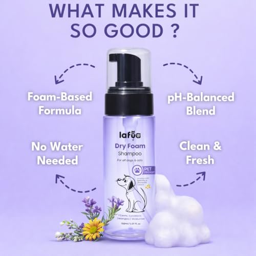Image of Waterless Dry Shampoo for Dogs & Cats - 150 ML | No Rinse Foam | Cleansing, Conditioning, Detangling & Odor Control | Safe for Puppies & Kittens | Anti-Itch & Anti-Hairfall Shampoo |