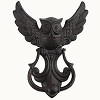 Bolifish Antique Gothic Heavy Duty Owl Front Door Knocker, Rustic Black Cast Iron Door Handle Decoration Garden Wooden House and Farmhouse (1 Pack)