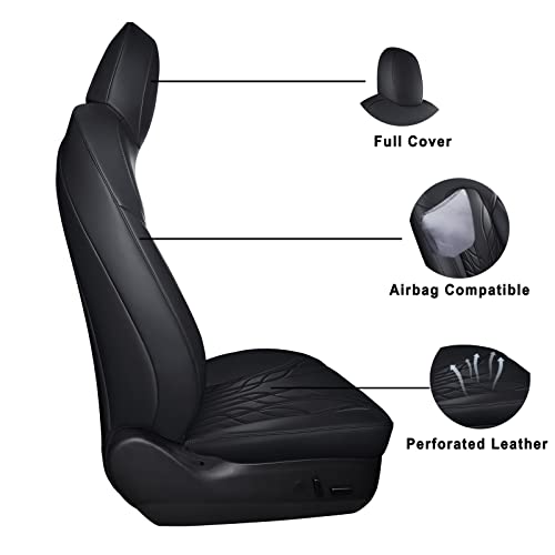 Huidasource Upgrade Tesla Model Y Seat Cover, Full Coverage Leather Front&Rear Tesla Car Seat Cover,Waterproof Seat Cushion Protector Fit For Tesla Model Y 5 Seater Version 2020-2023(Full Set/Black) #TOP4