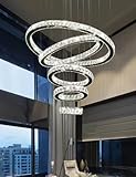 Mujiya Modern LED Chandelier, 5 Ring Crystal Chandelier Ceiling Light Fixture, Stepless Dimmable Hig