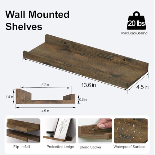Image of Brown Floating Shelves for Wall Decor, 14 in Shelf with Lip Set of 2